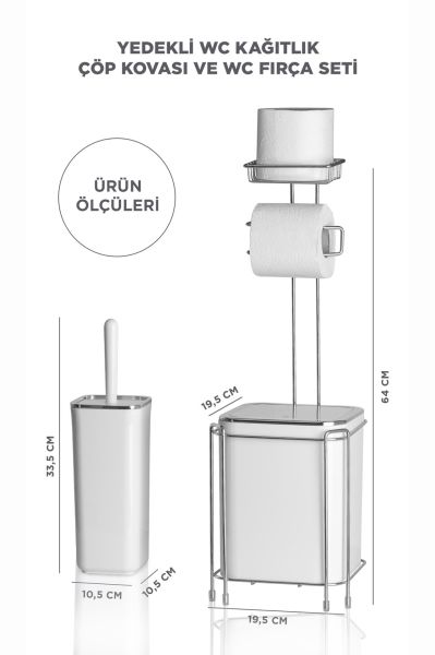 Okyanus Home Krom Yedekli Wc Kağıtlık - Beyaz Çöp Kovası ve WC Fırça Seti