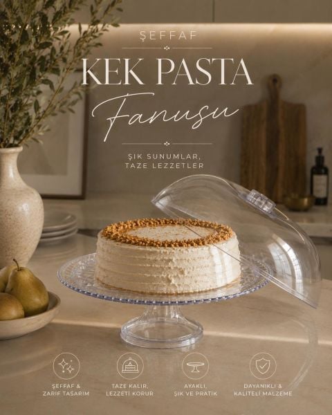 Okyanus Home Mika Kristal Görünümlü Ayaklı Kek - Pasta Fanusu 29 cm