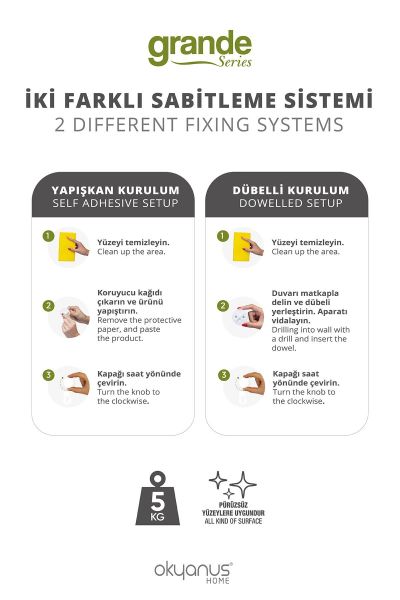 Okyanus Home Grande İkili Askı 2 Fonksiyonlu - İster yapıştır, ister vidala