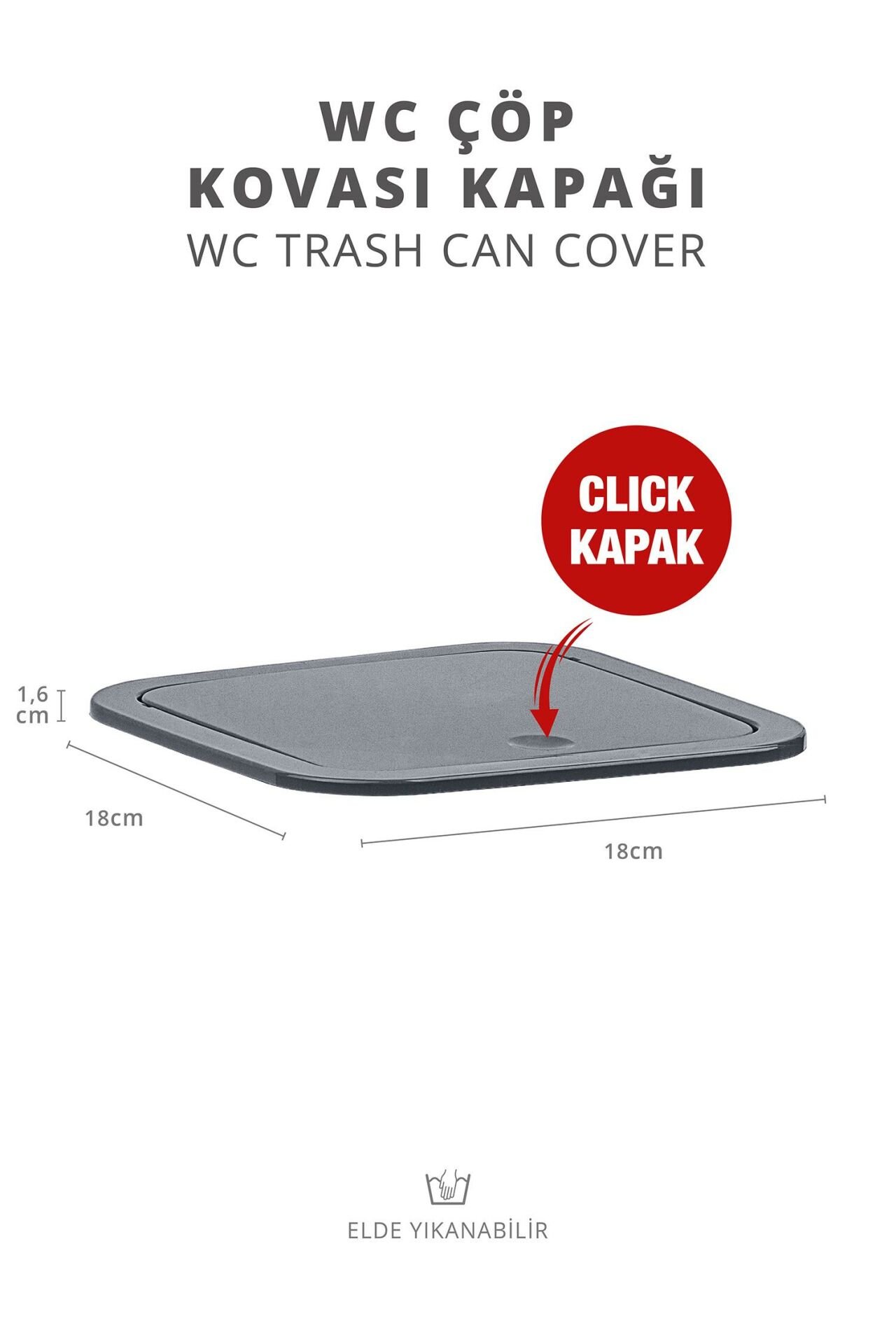 Okyanus Home Antrasit Kare Yedek Çöp Kovası Kapağı