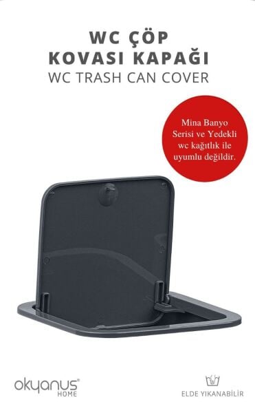 Okyanus Home Antrasit Kare Yedek Çöp Kovası Kapağı