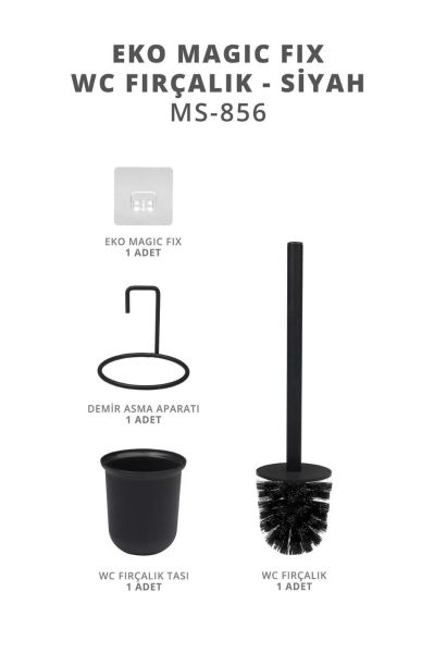 Okyanus Home Siyah Magic Fix Sihirli Yapışkanlı Wc Fırçalık