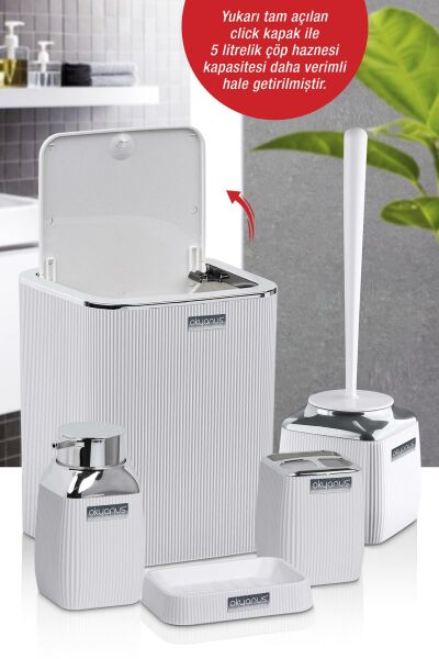 Okyanus Home Beyaz Çizgili Krom 5'li Banyo Seti