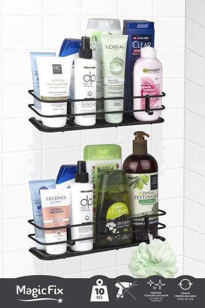 Okyanus Home Siyah Eko Magic Fix Sihirli Yapışkan 2 Adet Twix Banyo Rafı