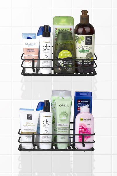 Okyanus Home Siyah Eko Magic Fix Sihirli Yapışkan 2 Adet Twix Banyo Rafı