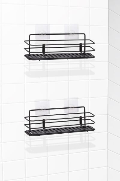 Okyanus Home Siyah Eko Magic Fix Sihirli Yapışkan 2 Adet Twix Banyo Rafı