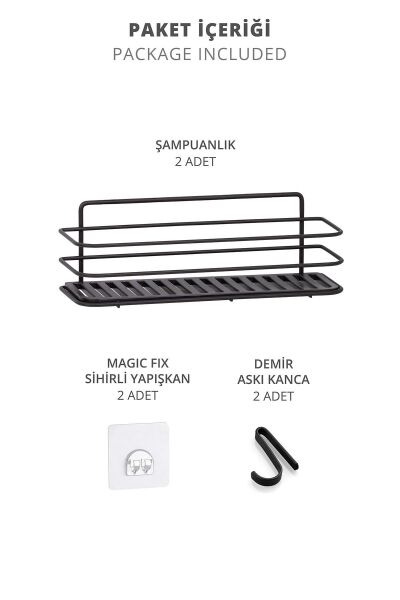 Okyanus Home Siyah Eko Magic Fix Sihirli Yapışkan 2 Adet Twix Banyo Rafı