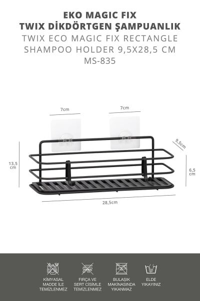 Okyanus Home Siyah Eko Magic Fix Sihirli Yapışkan 2 Adet Twix Banyo Rafı
