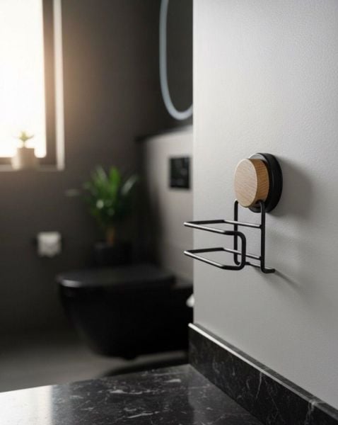 Okyanus Home Ahşap Desenli Magic Fix Sihirli Yapışkan Siyah Lux WC Kağıtlık MGS-708W