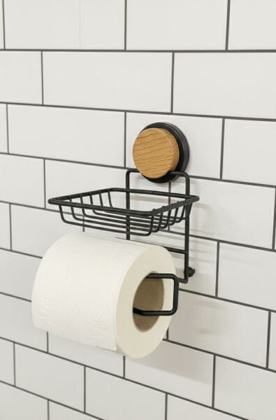 Okyanus Home Ahşap Desenli Magic Fix Sihirli Yapışkan Siyah Yedekli WC Kağıtlık MGS-714W