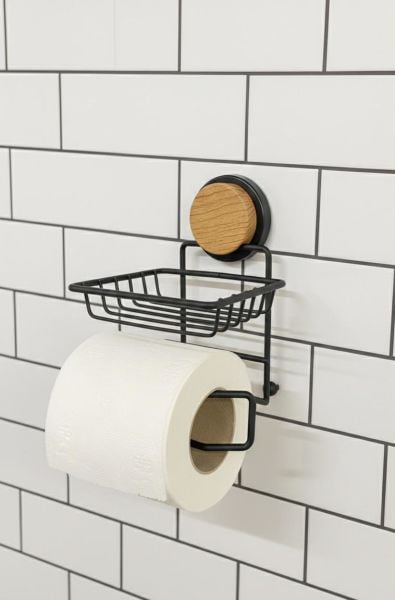 Okyanus Home Ahşap Desenli Magic Fix Sihirli Yapışkan Siyah Yedekli WC Kağıtlık MGS-714W