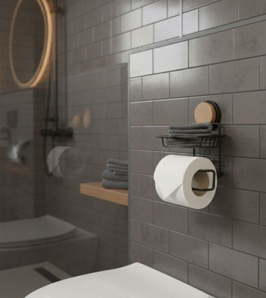 Okyanus Home Ahşap Desenli Magic Fix Sihirli Yapışkan Siyah Yedekli WC Kağıtlık MGS-714W