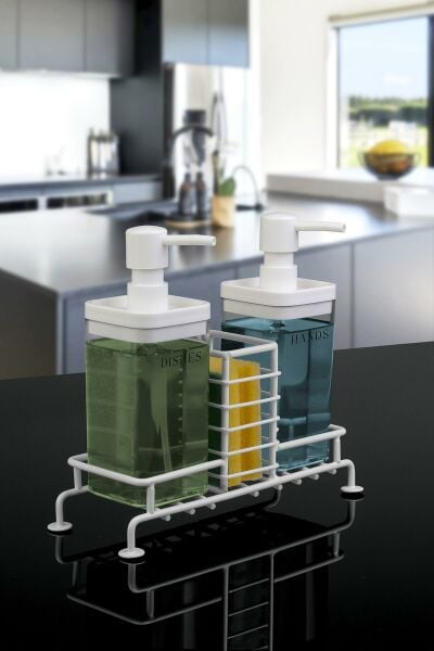 Okyanus Home Beyaz Standlı 2'li Şeffaf Sıvı Sabunluk