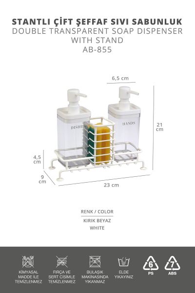 Okyanus Home Beyaz Standlı 2'li Şeffaf Sıvı Sabunluk