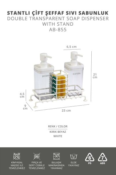 Okyanus Home Beyaz Standlı 2'li Şeffaf Sıvı Sabunluk