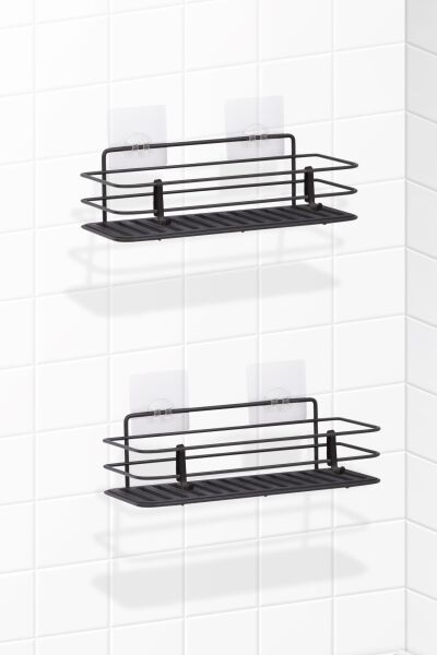 Okyanus Home Siyah Eko Magic Fix Sihirli Yapışkan Twix Banyo Rafı 2 Adet- 13x30cm