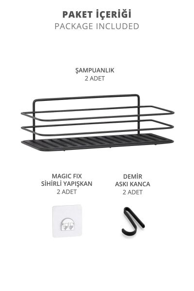 Okyanus Home Siyah Eko Magic Fix Sihirli Yapışkan Twix Banyo Rafı 2 Adet- 13x30cm