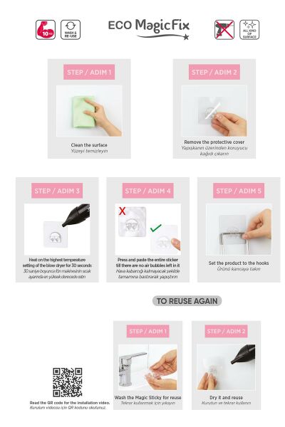 Okyanus Home Siyah Eko Magic Fix Sihirli Yapışkan Twix Banyo Rafı 2 Adet- 13x30cm