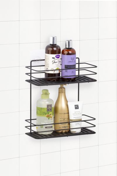 Okyanus Home Siyah Eko Magic Fix Sihirli Yapışkan Twix İki Katlı Banyo Rafı - 13x30cm