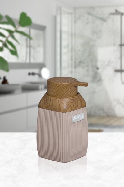 Okyanus Home Ahşap Desenli Vizon Çizgili Kare Sıvı Sabunluk
