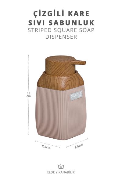 Okyanus Home Ahşap Desenli Vizon Çizgili Kare Sıvı Sabunluk