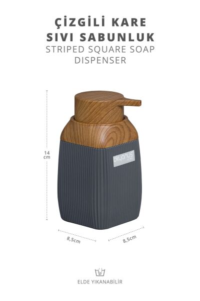 Okyanus Home Ahşap Desenli Antrasit Çizgili Kare Sıvı Sabunluk