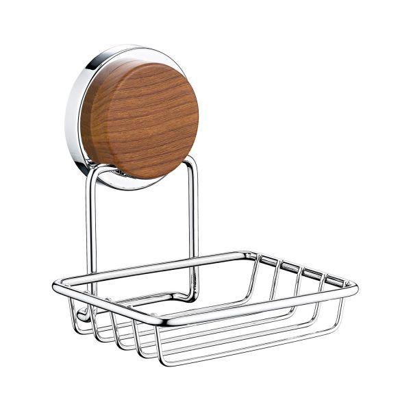 Okyanus Home Ahşap Desenli Magic Fix Sihirli Yapışkan Krom Kuru Sabunluk