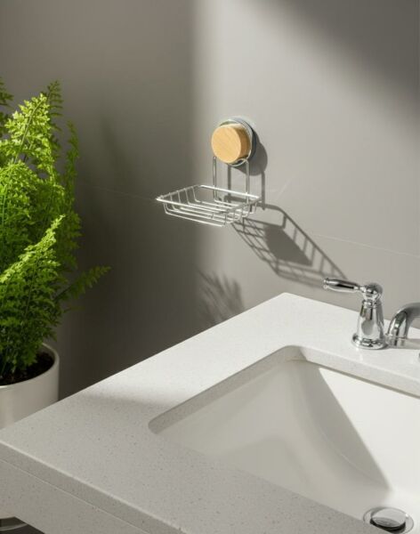 Okyanus Home Ahşap Desenli Magic Fix Sihirli Yapışkan Krom Kuru Sabunluk