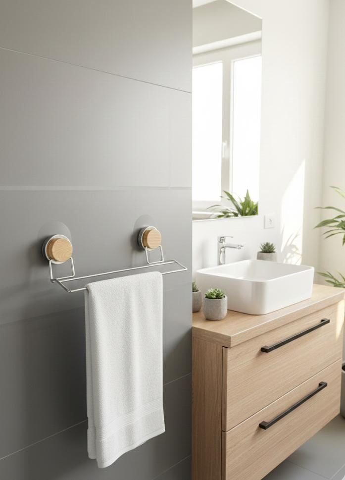 Okyanus Home Ahşap Desenli Magic Fix Sihirli Yapışkan Krom Uzun Havluluk