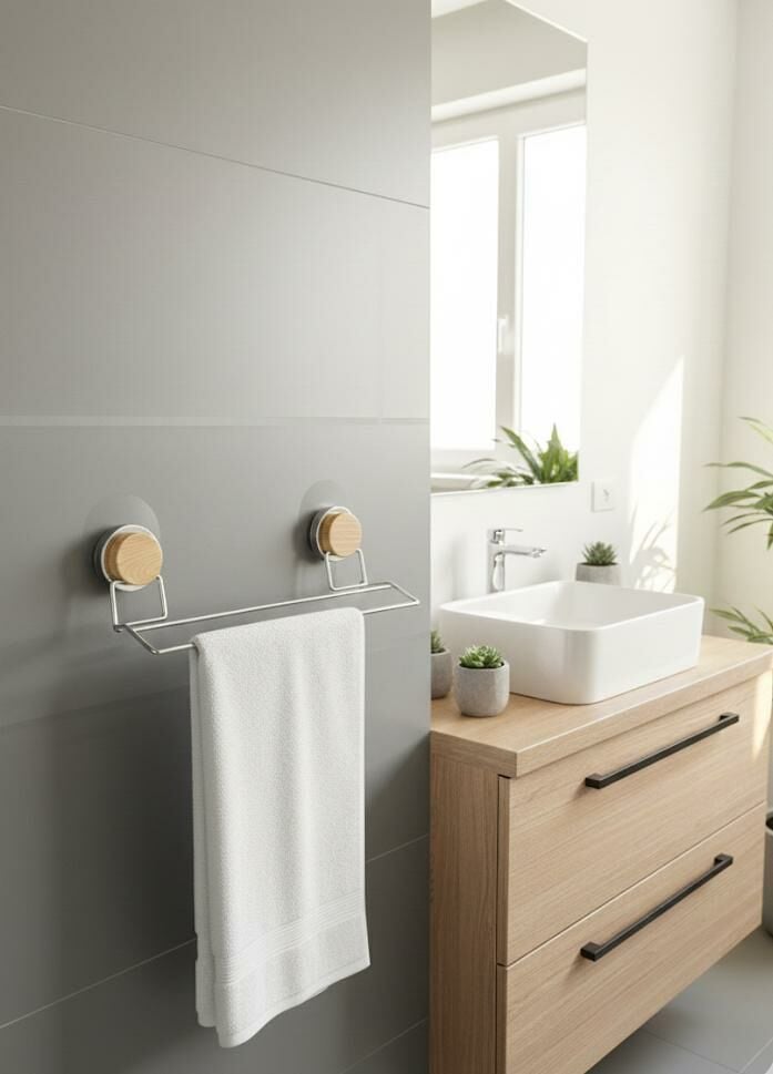 Okyanus Home Ahşap Desenli Magic Fix Sihirli Yapışkan Krom Uzun Havluluk