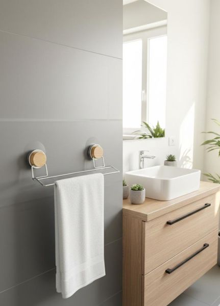 Okyanus Home Ahşap Desenli Magic Fix Sihirli Yapışkan Krom Uzun Havluluk