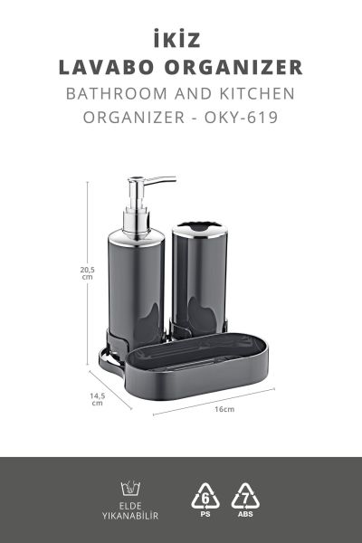 Okyanus Home Antrasit İkiz Lavabo Organizer