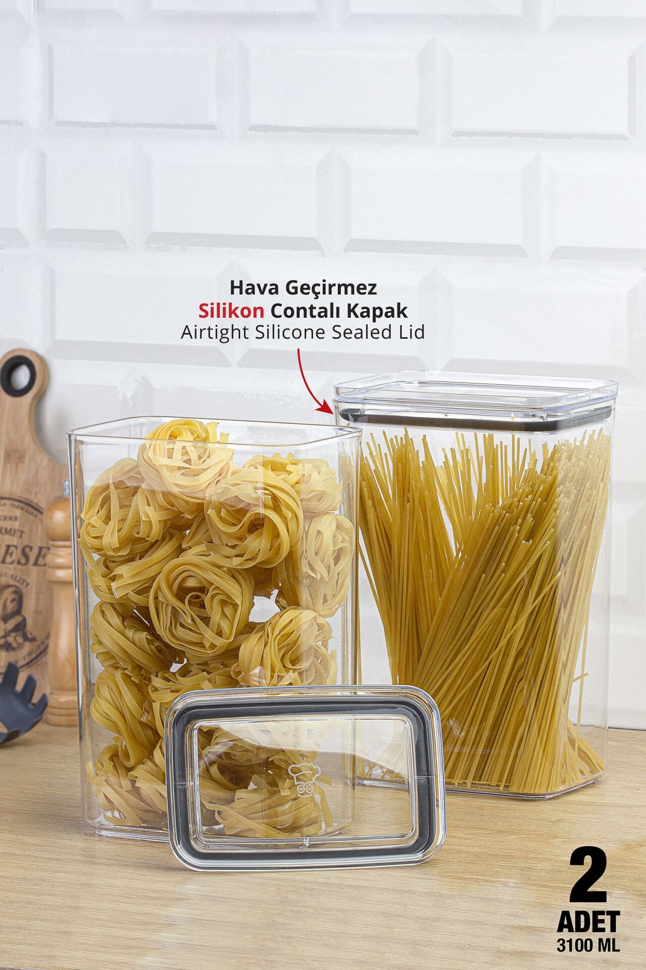 Okyanus Home Vakumlu Pratik Erzak Kavanozu Dikdörtgen 2'li Set