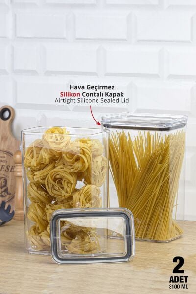 Okyanus Home Vakumlu Pratik Erzak Kavanozu Dikdörtgen 2'li Set