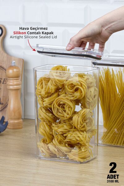 Okyanus Home Vakumlu Pratik Erzak Kavanozu Dikdörtgen 2'li Set