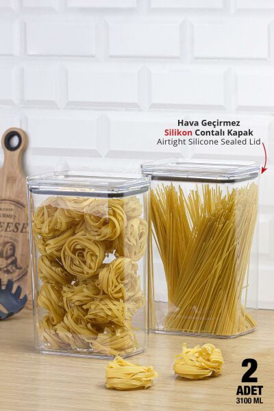 Okyanus Home Vakumlu Pratik Erzak Kavanozu Dikdörtgen 2'li Set