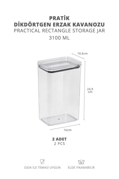 Okyanus Home Vakumlu Pratik Erzak Kavanozu Dikdörtgen 2'li Set
