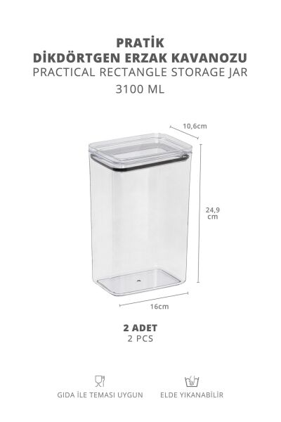 Okyanus Home Vakumlu Pratik Erzak Kavanozu Dikdörtgen 2'li Set