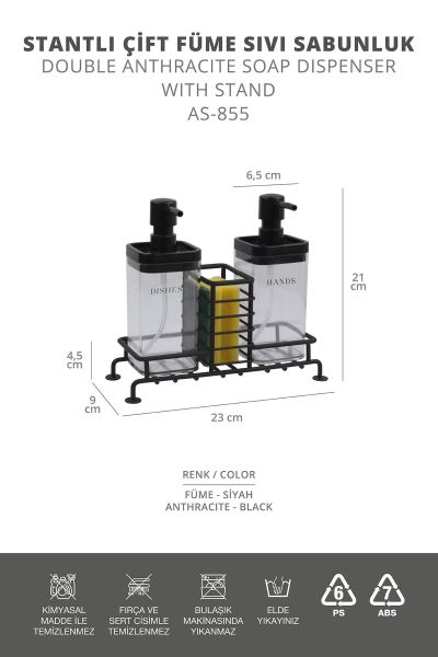 Okyanus Home Siyah Standlı 2'li Füme Rengi Sıvı Sabunluk