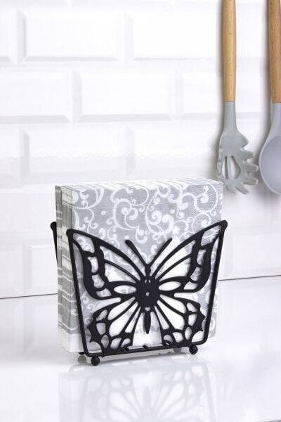Okyanus Home Siyah Kelebek Desenli Dik Peçetelik