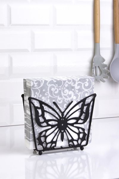 Okyanus Home Siyah Kelebek Desenli Dik Peçetelik