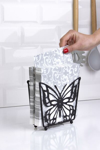 Okyanus Home Siyah Kelebek Desenli Dik Peçetelik