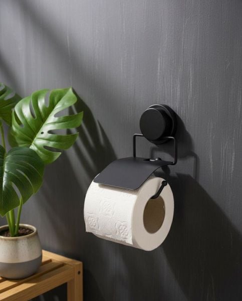 Okyanus Home Magic Fix Sihirli Yapışkan Siyah Kapaklı Tuvalet Kağıtlık