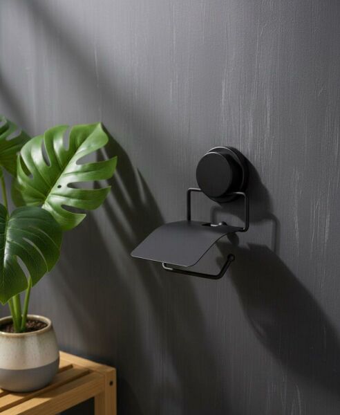 Okyanus Home Magic Fix Sihirli Yapışkan Siyah Kapaklı Tuvalet Kağıtlık