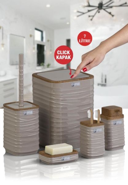 Okyanus Home Luna Vizon Ahşap Desenli Kare 5'li Banyo Seti