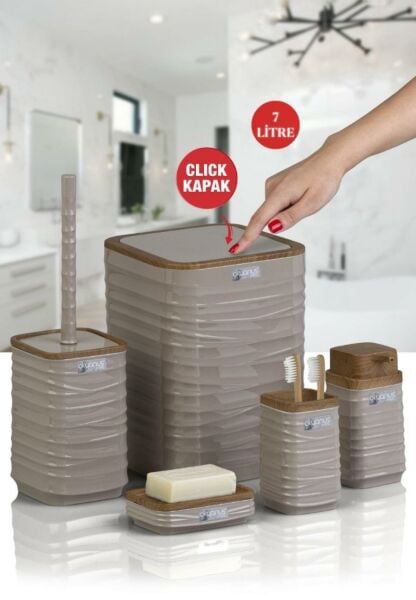 Okyanus Home Luna Vizon Ahşap Desenli Kare 5'li Banyo Seti