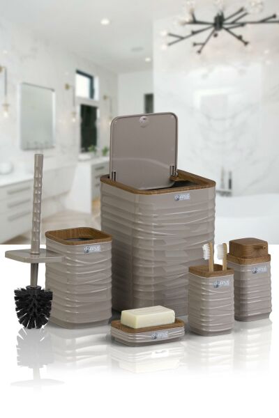 Okyanus Home Luna Vizon Ahşap Desenli Kare 5'li Banyo Seti