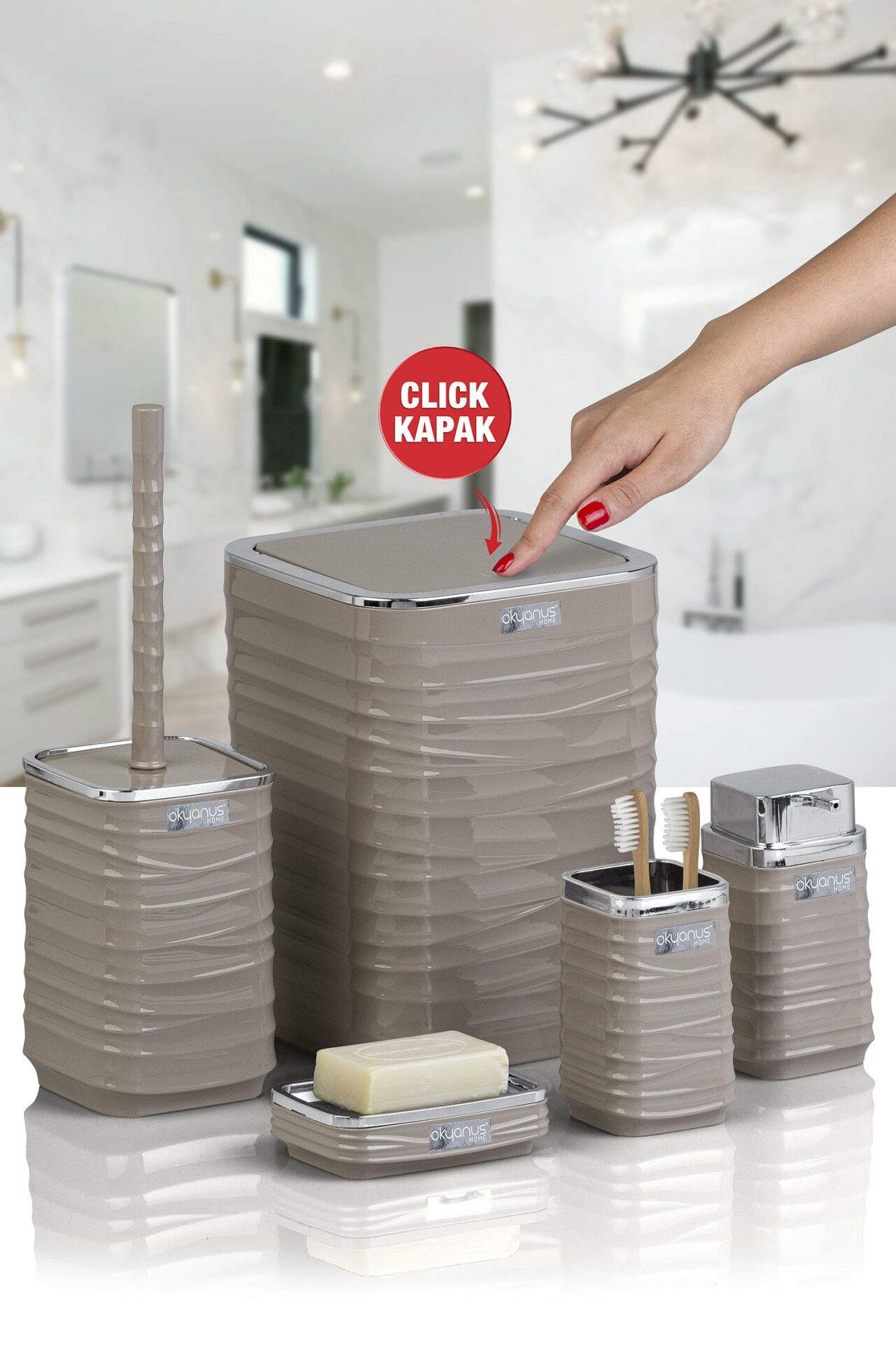 Okyanus Home Luna Vizon Kromlu Kare 5'li Banyo Seti