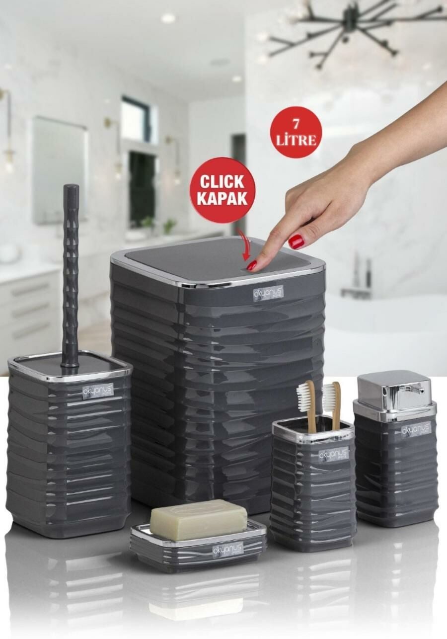 Okyanus Home Luna Antrasit Kromlu Kare 5'li Banyo Seti