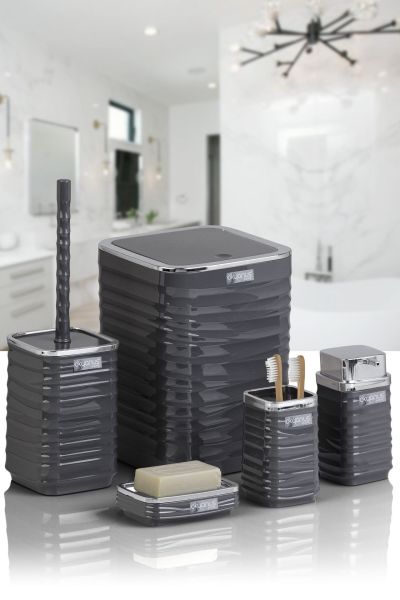 Okyanus Home Luna Antrasit Kromlu Kare 5'li Banyo Seti